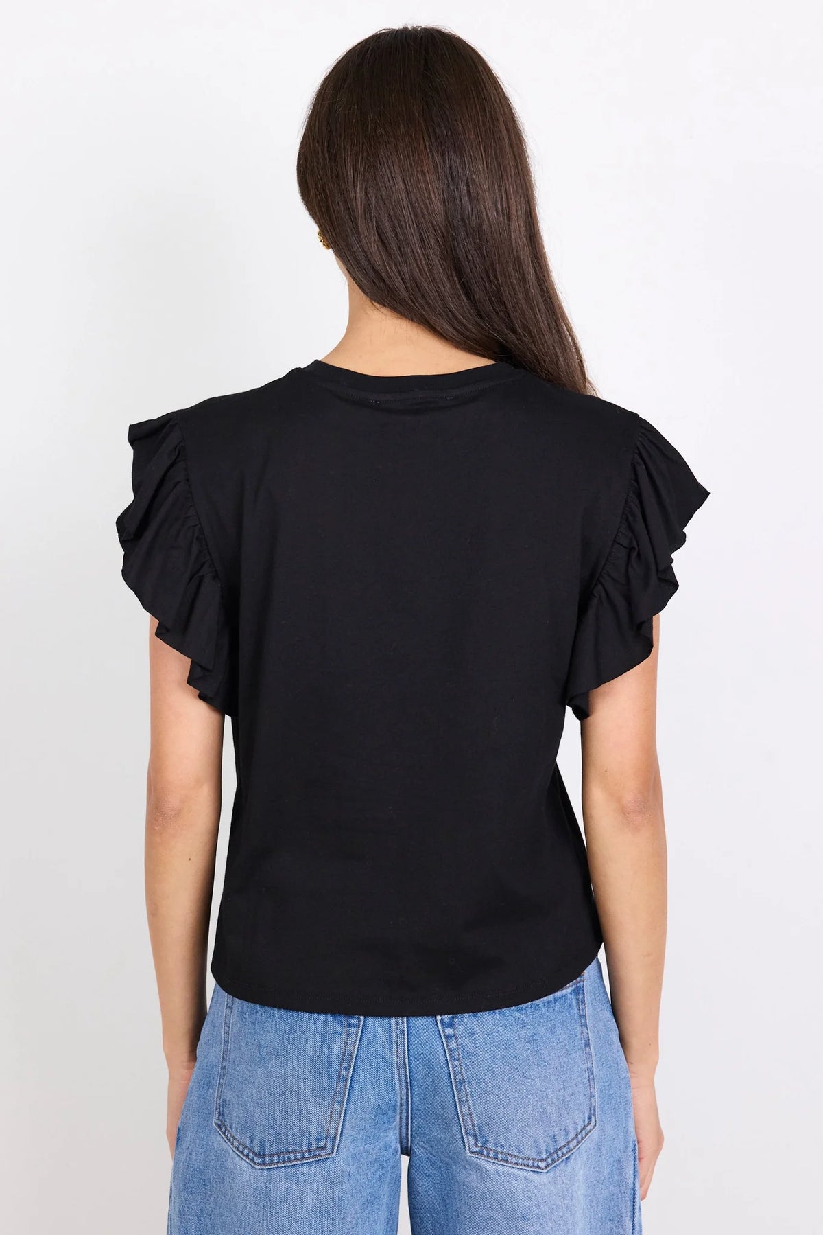 Hover black flutter sleeve tee