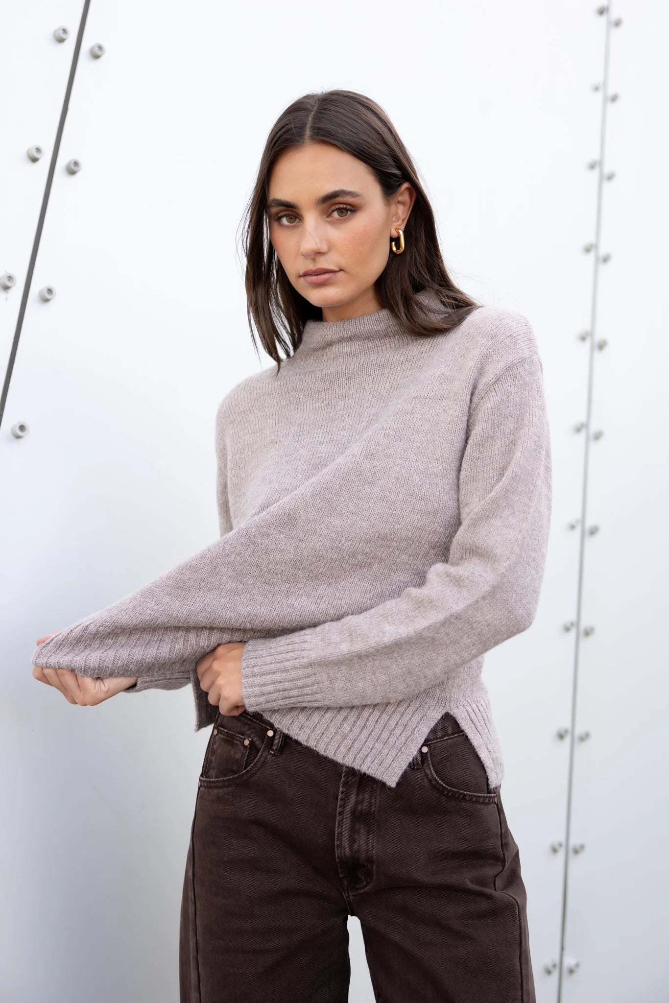 Huddle mushroom high neck knit jumper mushroom