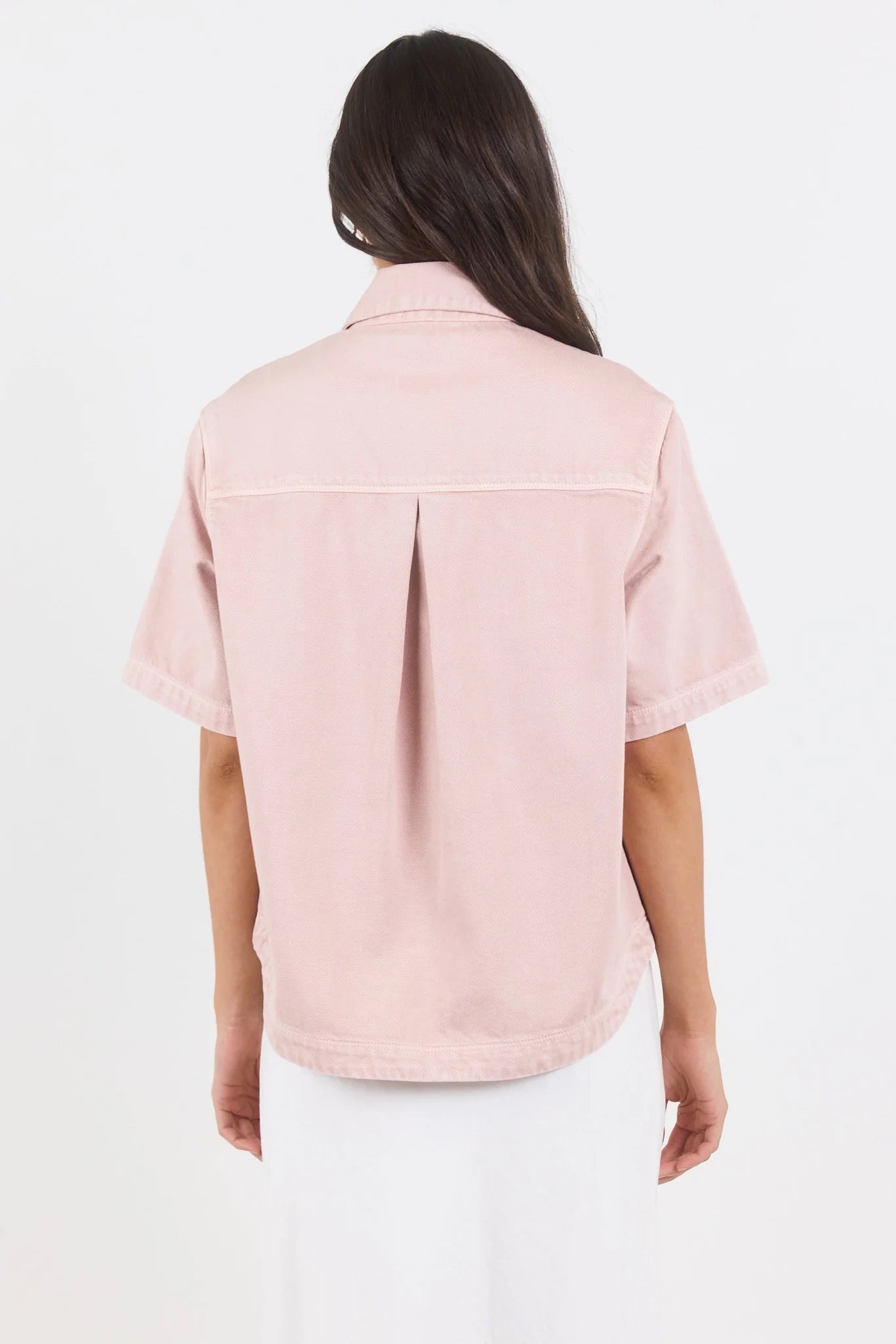 Crucial Pale Pink Denim Short Sleeve Shacket