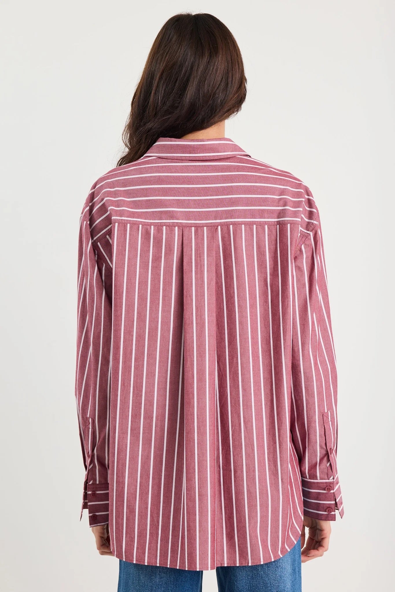 You got this burgundy stripe b/f shirt