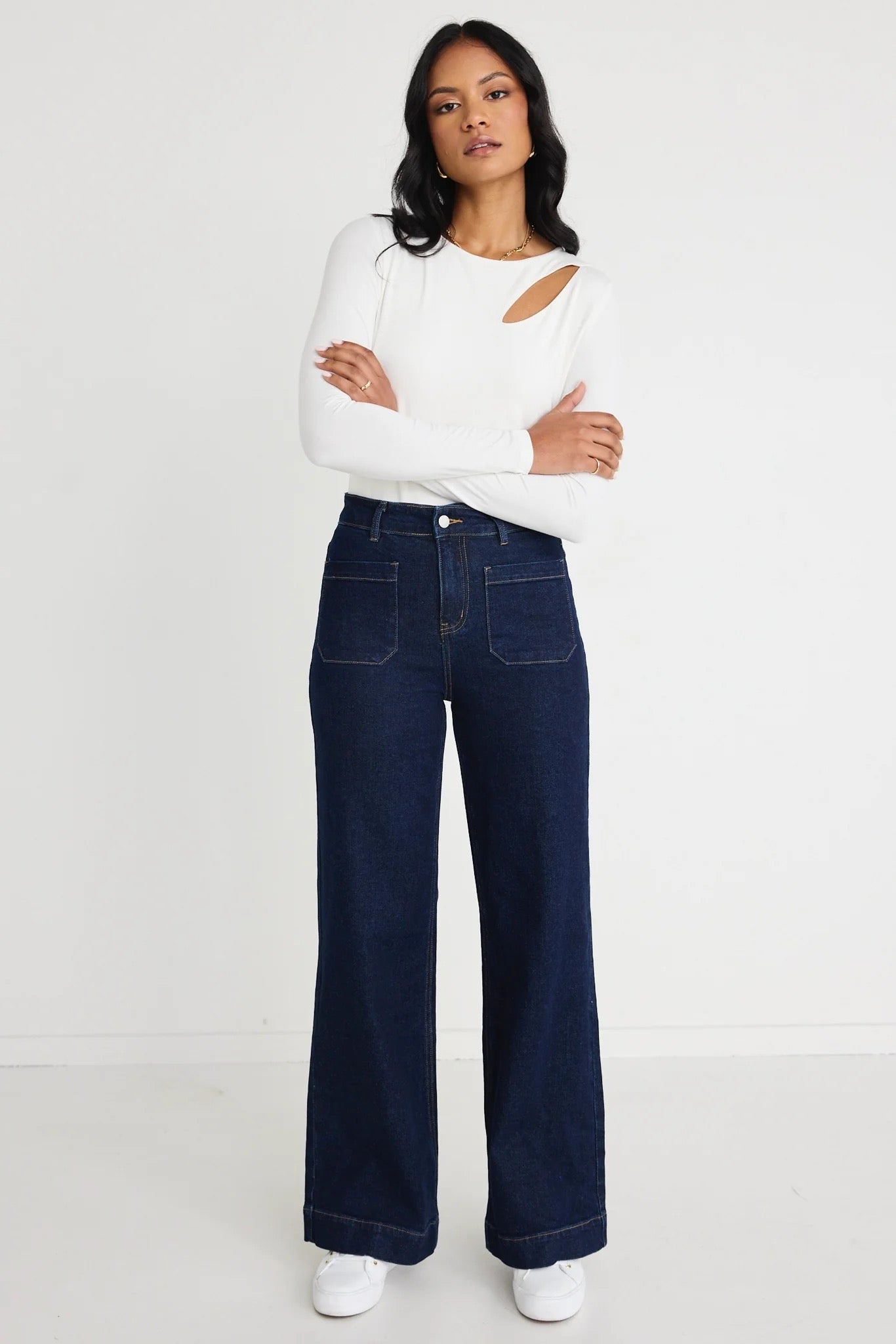 Zoey indigo high rise wide leg jean
