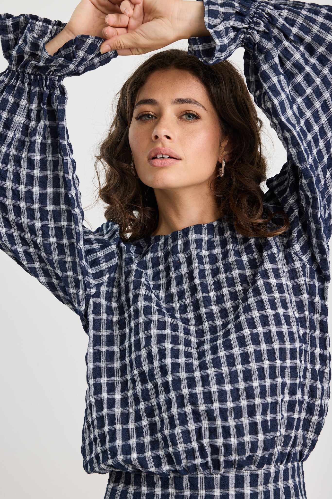 Imagine Ink Check Shirred Back Top