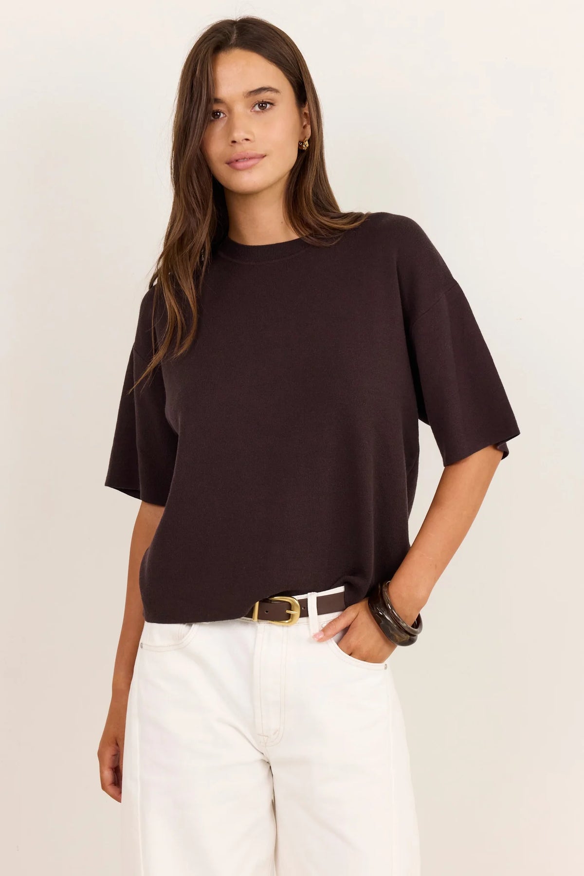 Intrepid chocolate relaxed knit tee