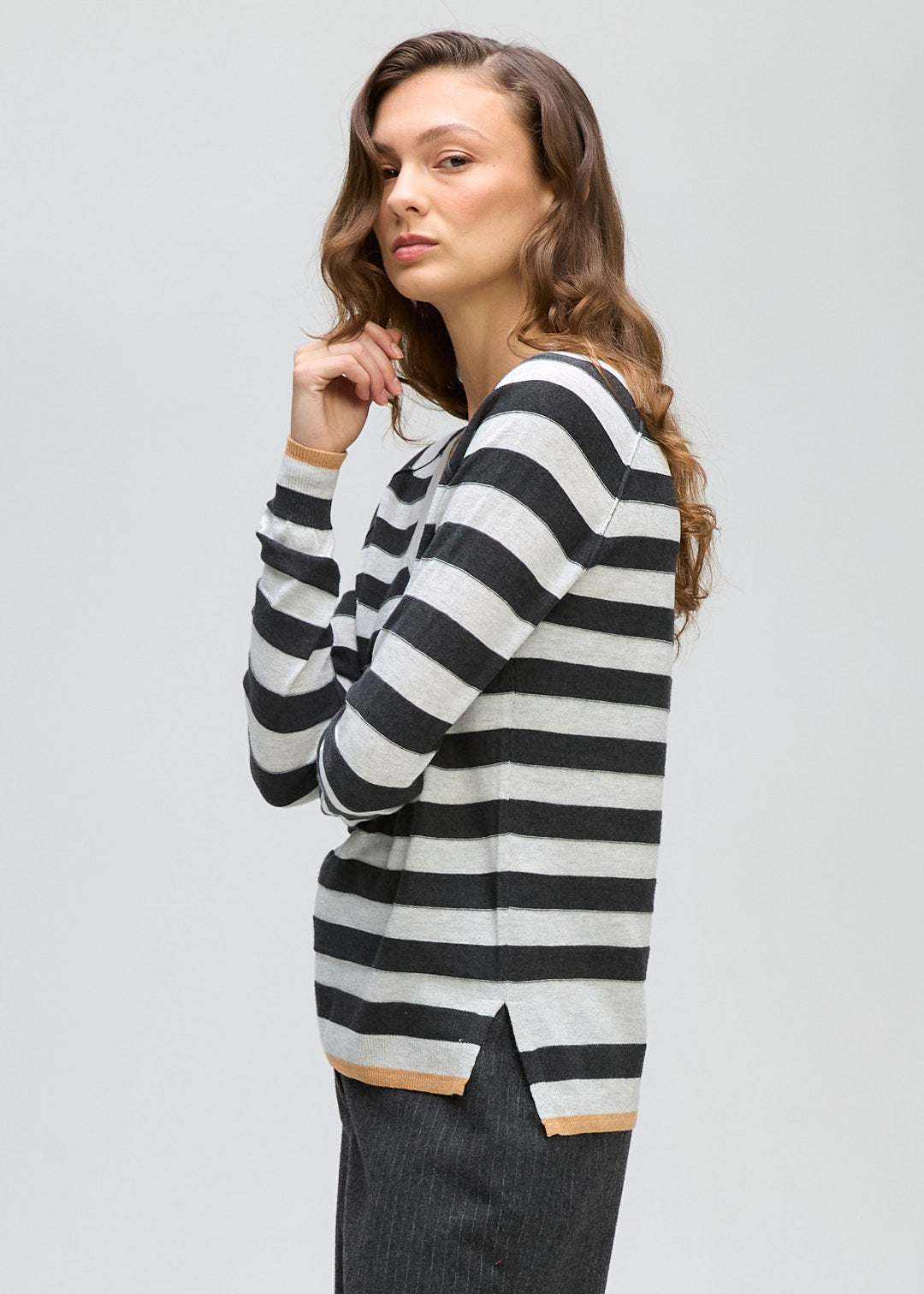 Stripe V Jumper LT Marl
