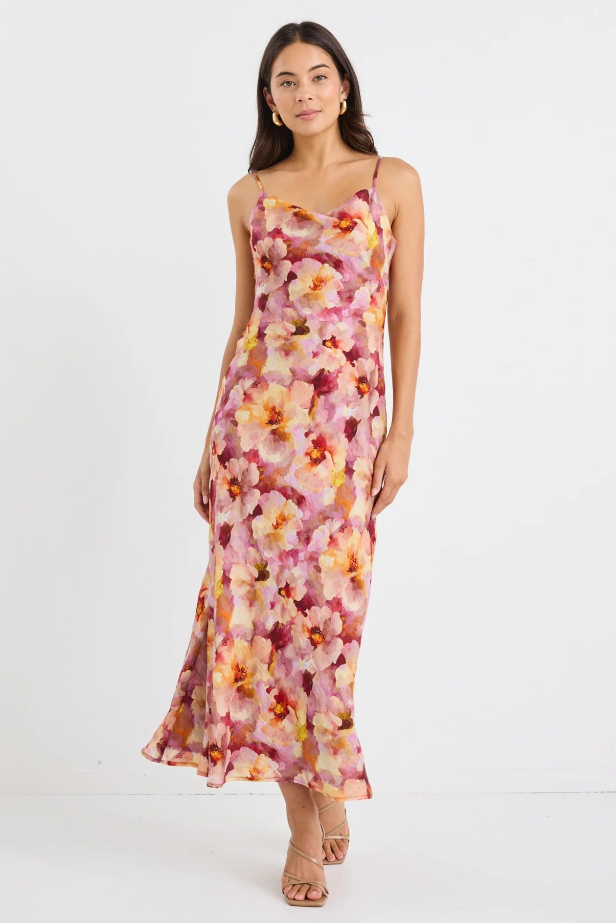 Lavish Pink Multi Floral Slip Dress