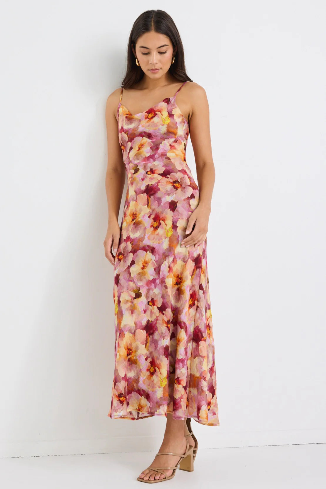 Lavish Pink Multi Floral Slip Dress