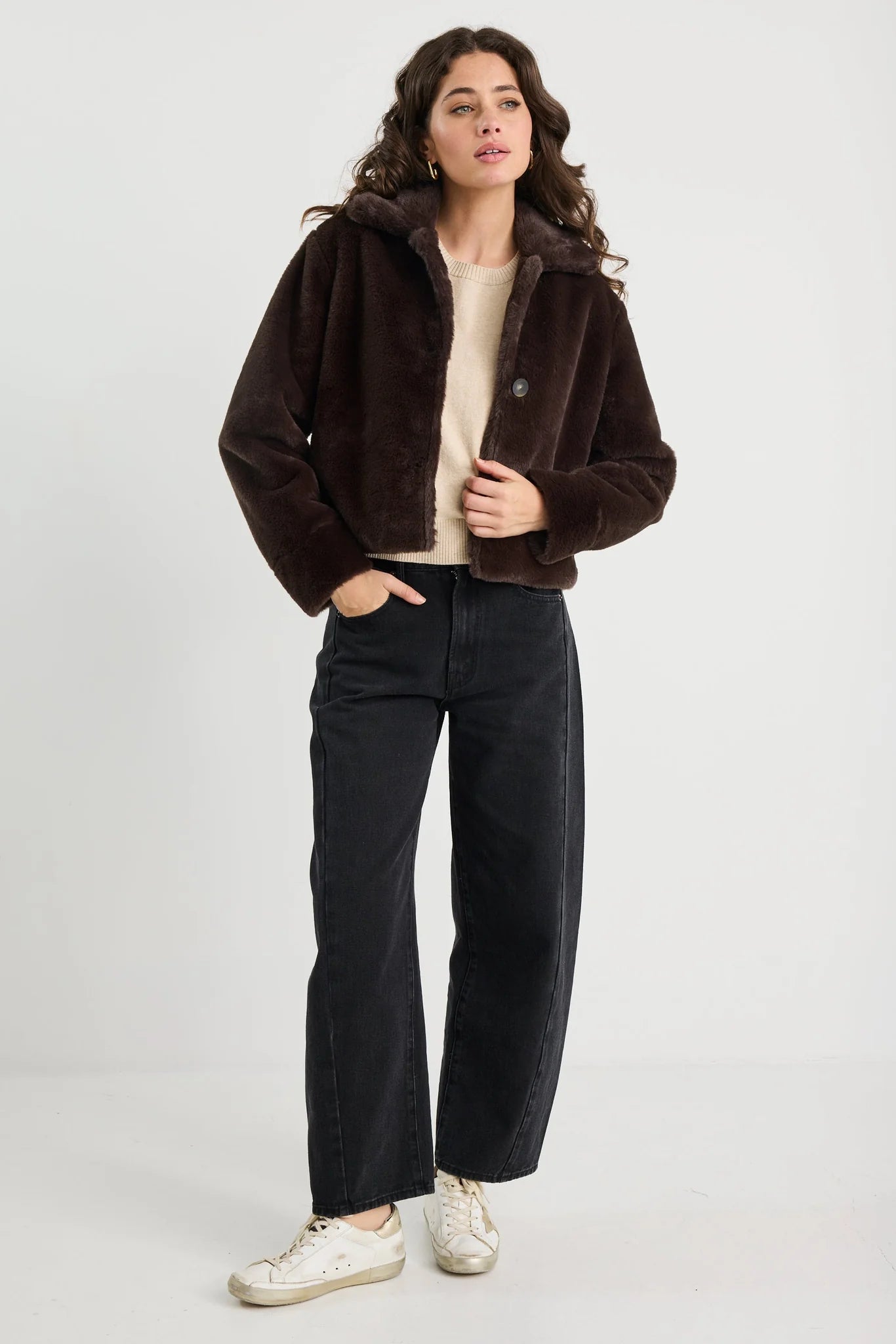 Lodge chocolate faux fur jacket