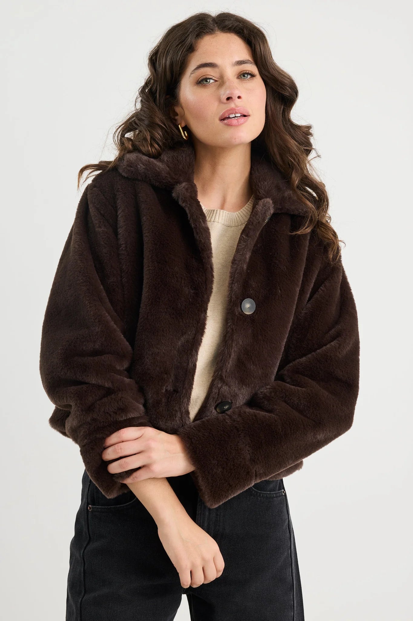 Lodge chocolate faux fur jacket