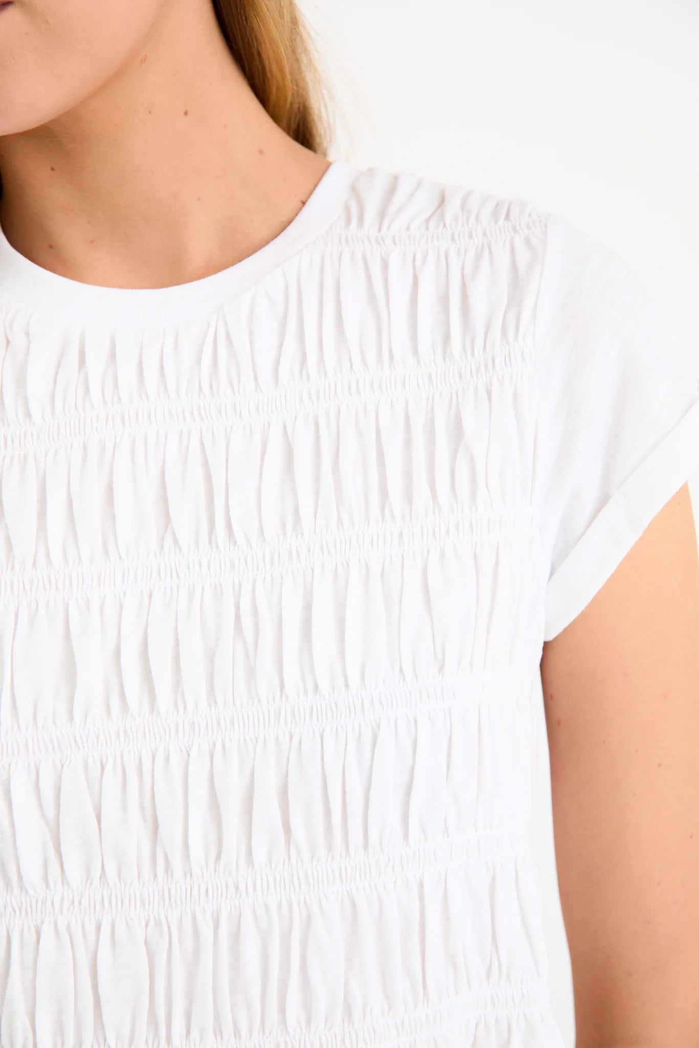 Neat White Slub Shirred Tee
