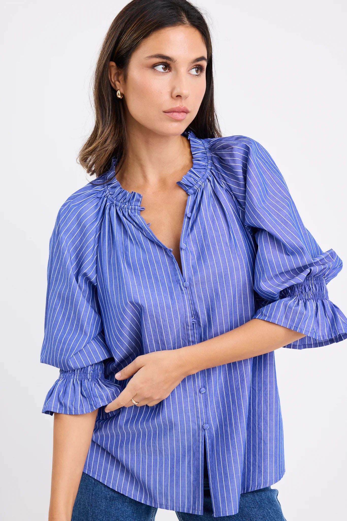 Noetic Dark Blue Stripe Blouse