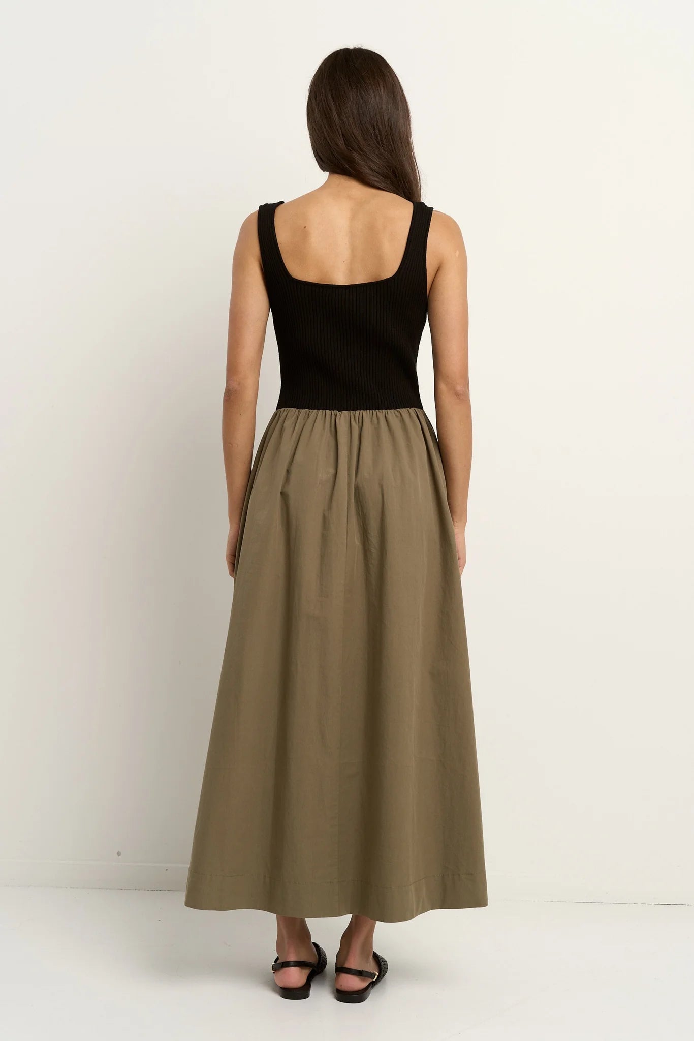 Obsidian Black and Khaki Midi Dress