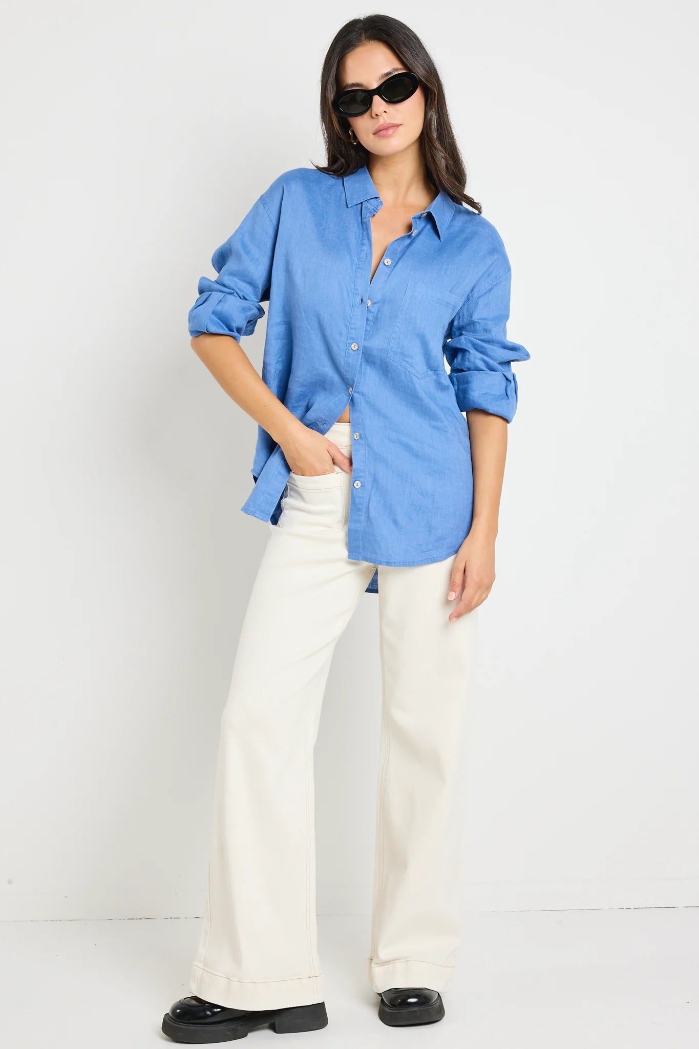 Optimum True Blue Linen Oversized Shirt