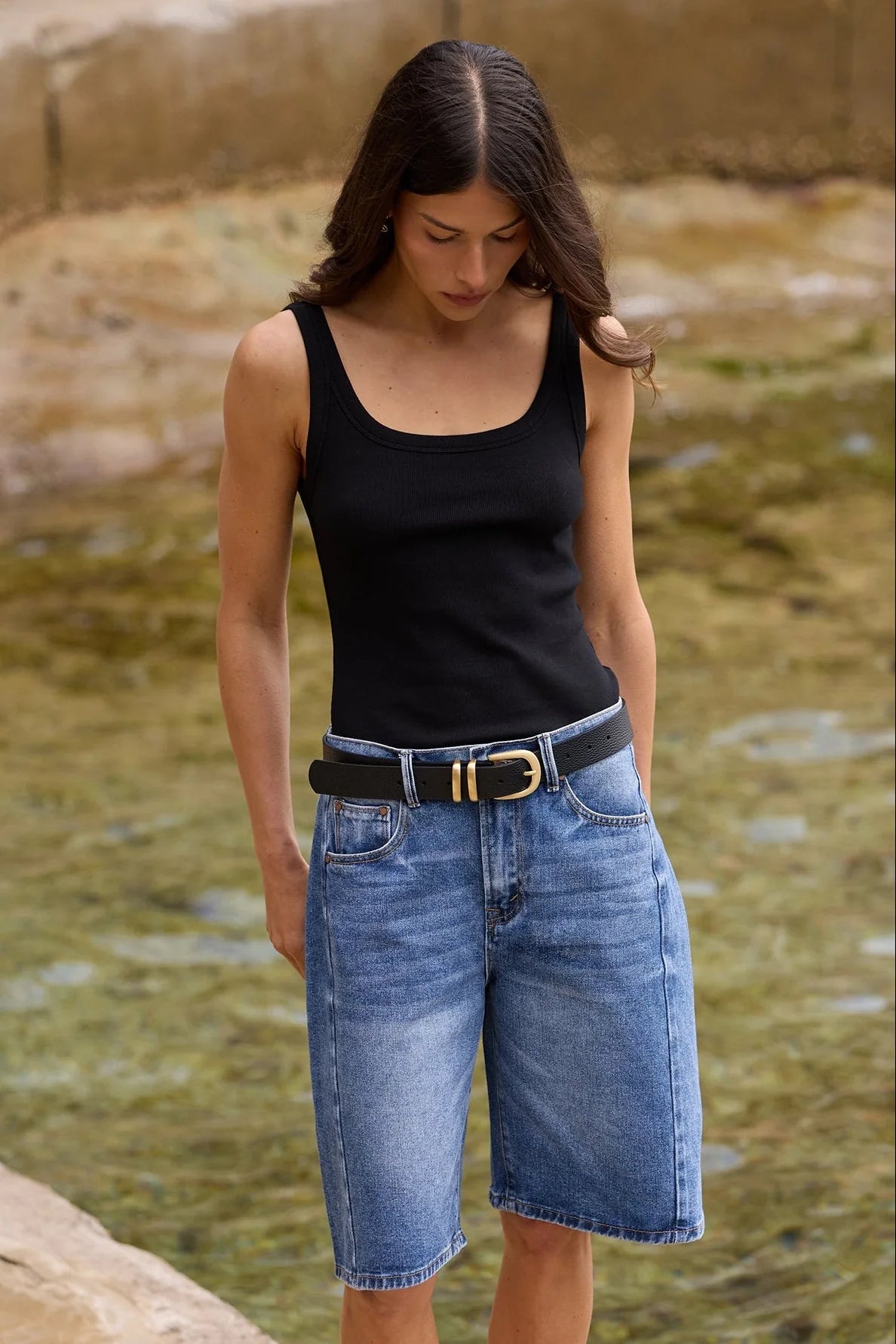 Academy deep blue denim barrel shorts