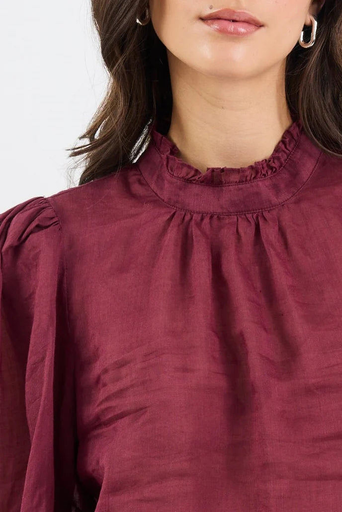 Poet BurgundyPlum Sheer High Neck Top