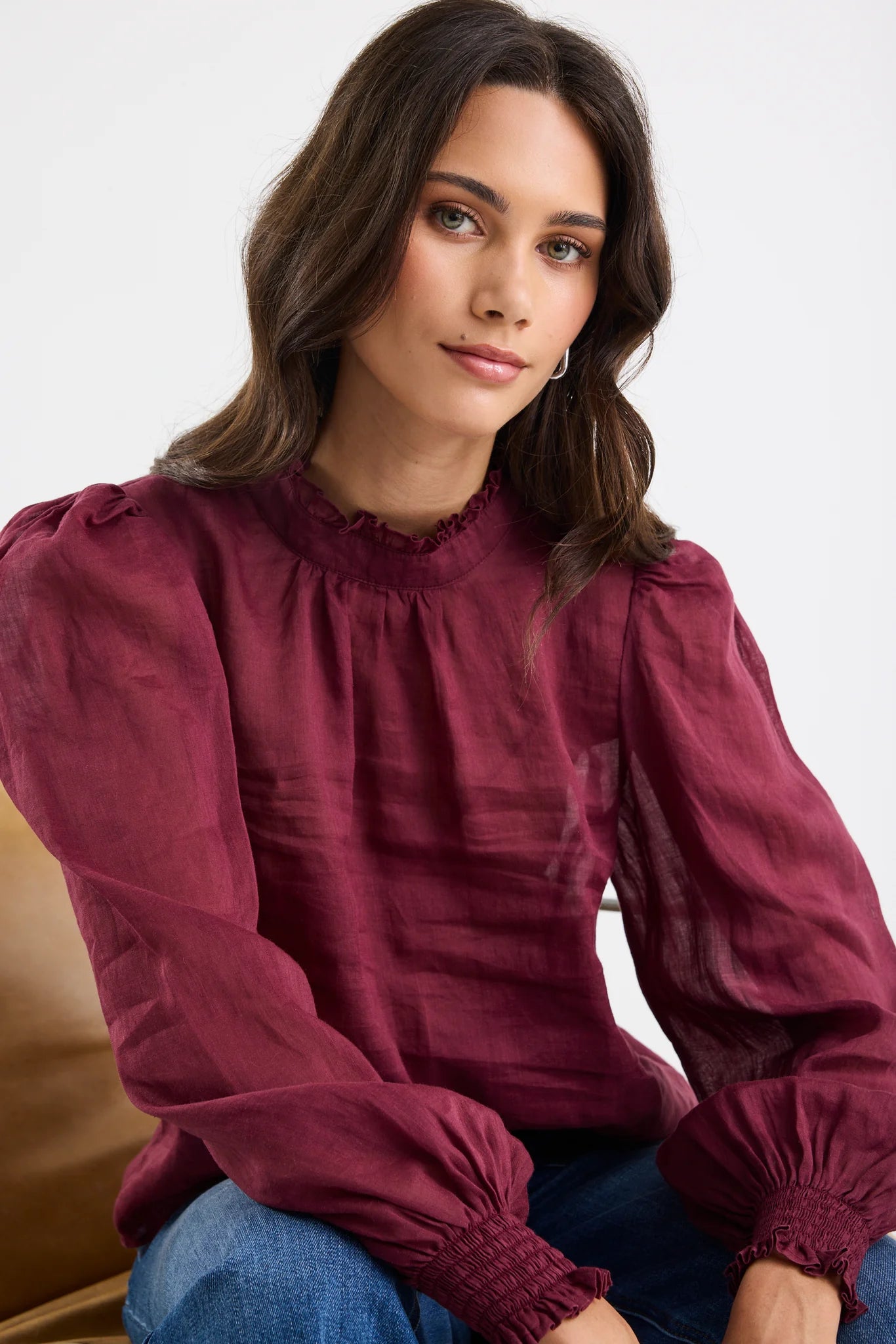 Poet BurgundyPlum Sheer High Neck Top