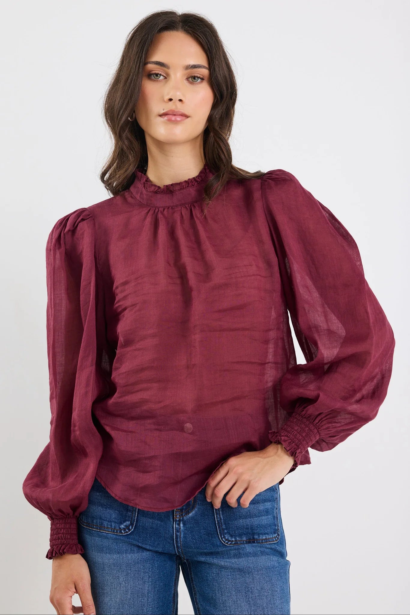 Poet BurgundyPlum Sheer High Neck Top