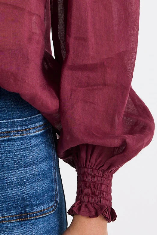 Poet BurgundyPlum Sheer High Neck Top