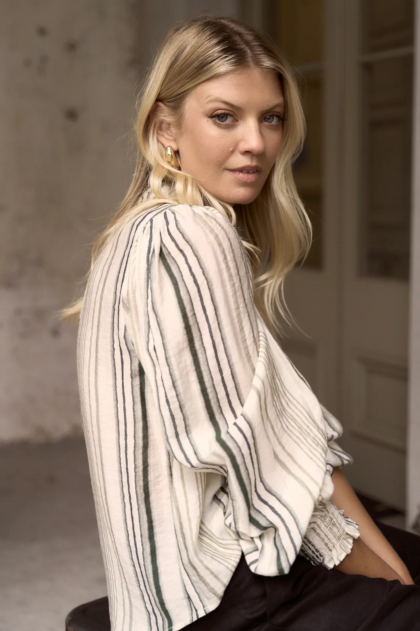 Poet forest stripe long sleeve high neck