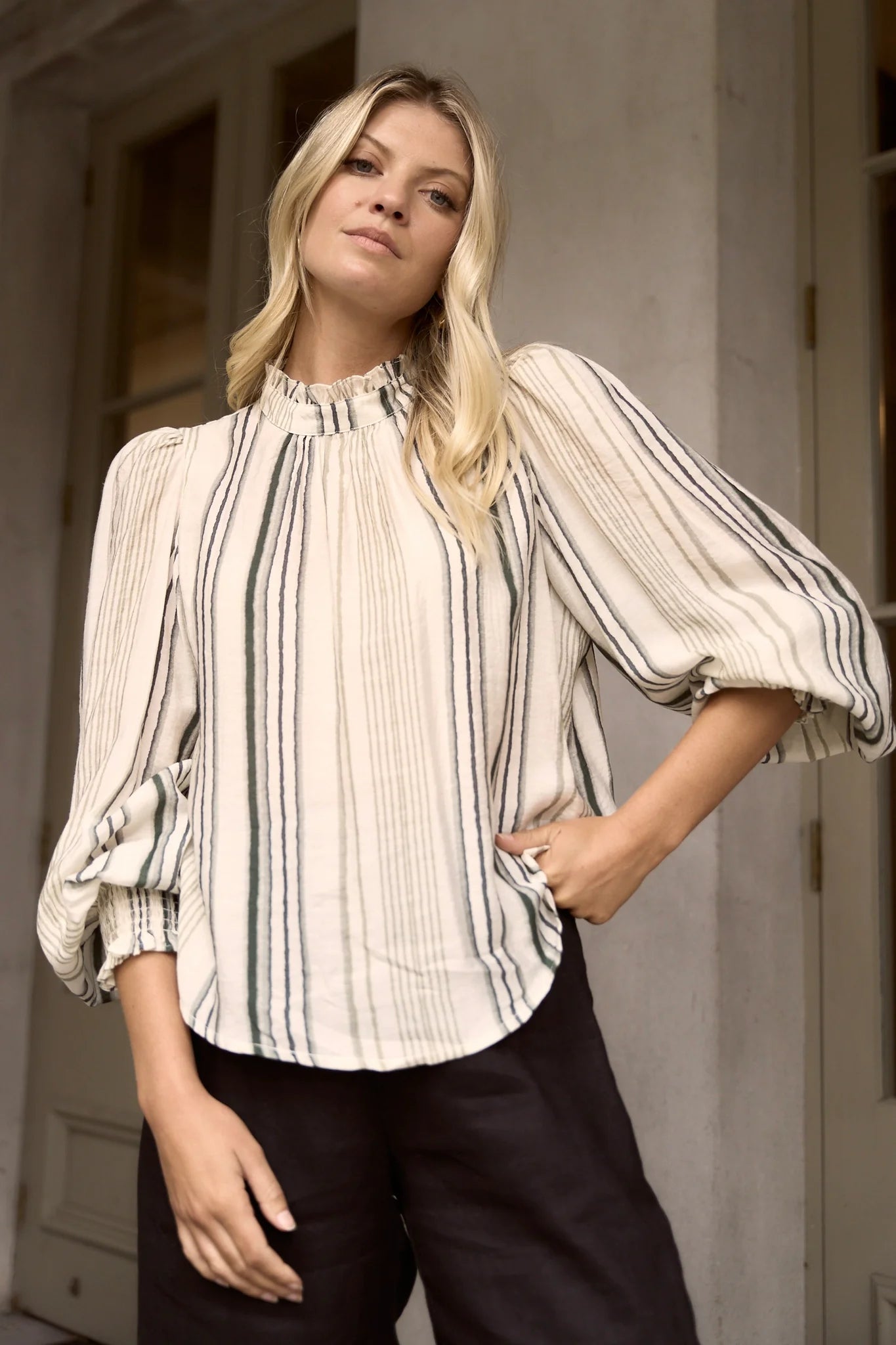 Poet forest stripe long sleeve high neck