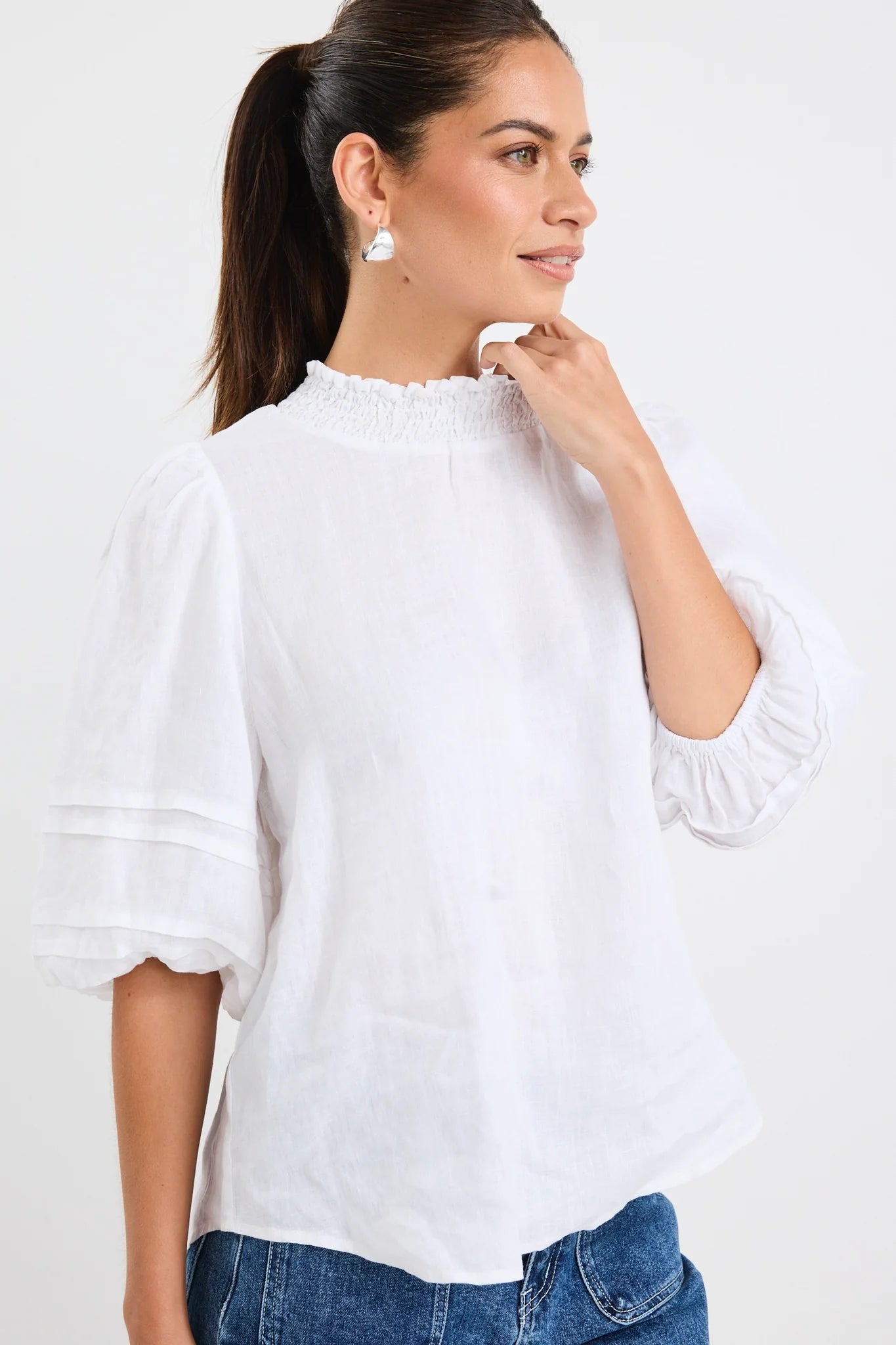 Polished Ivory linen High Neck Top