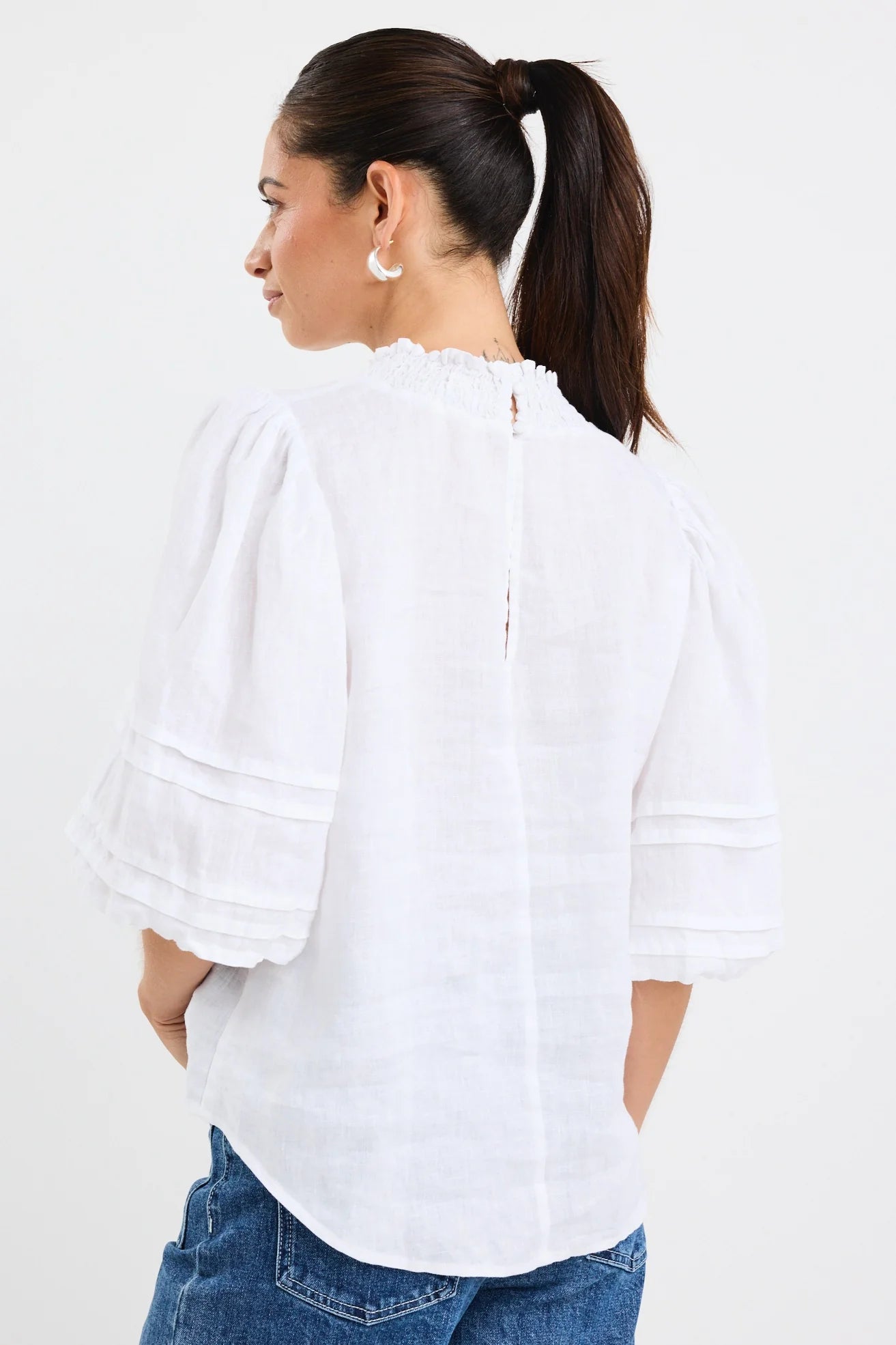 Polished Ivory linen High Neck Top