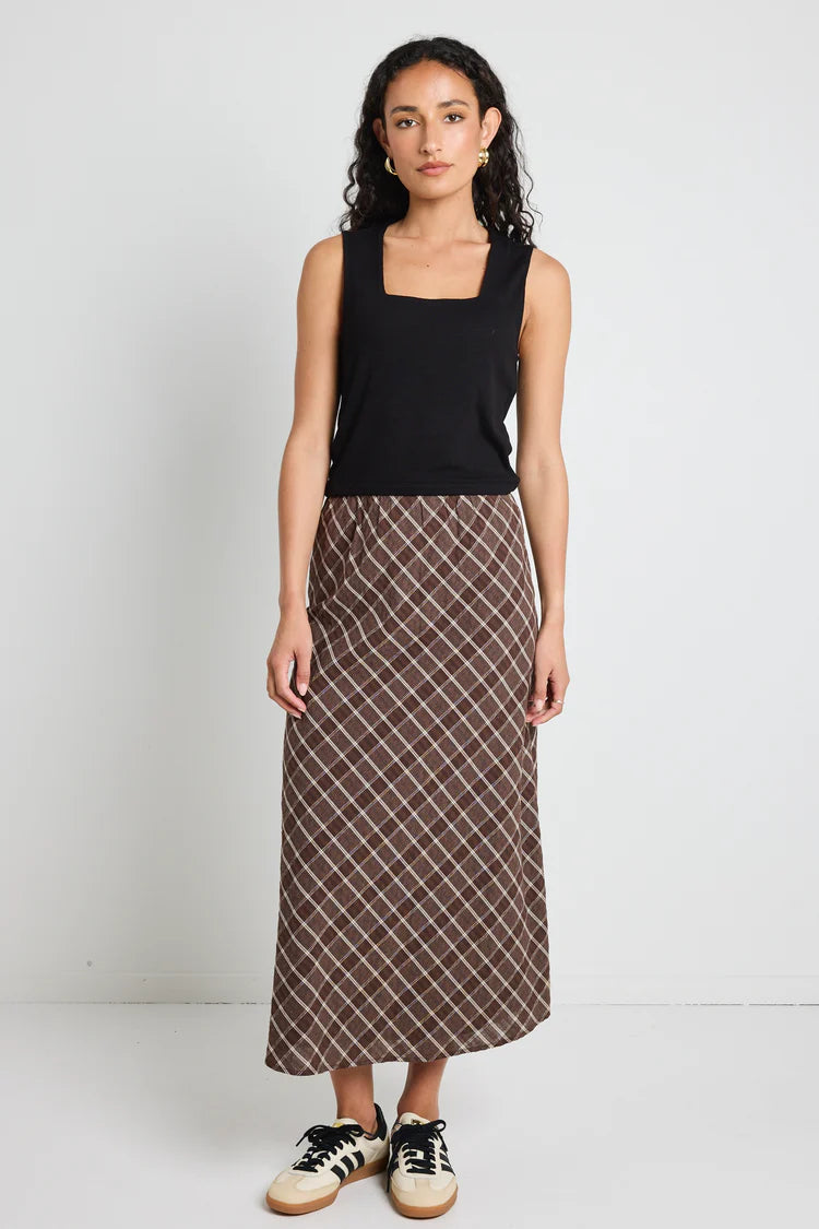 Soulmate Chocolate Check Midi Skirt