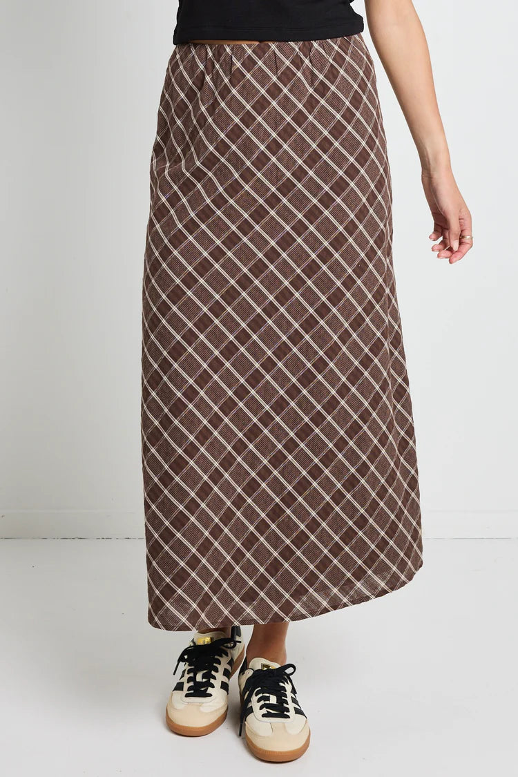 Soulmate Chocolate Check Midi Skirt