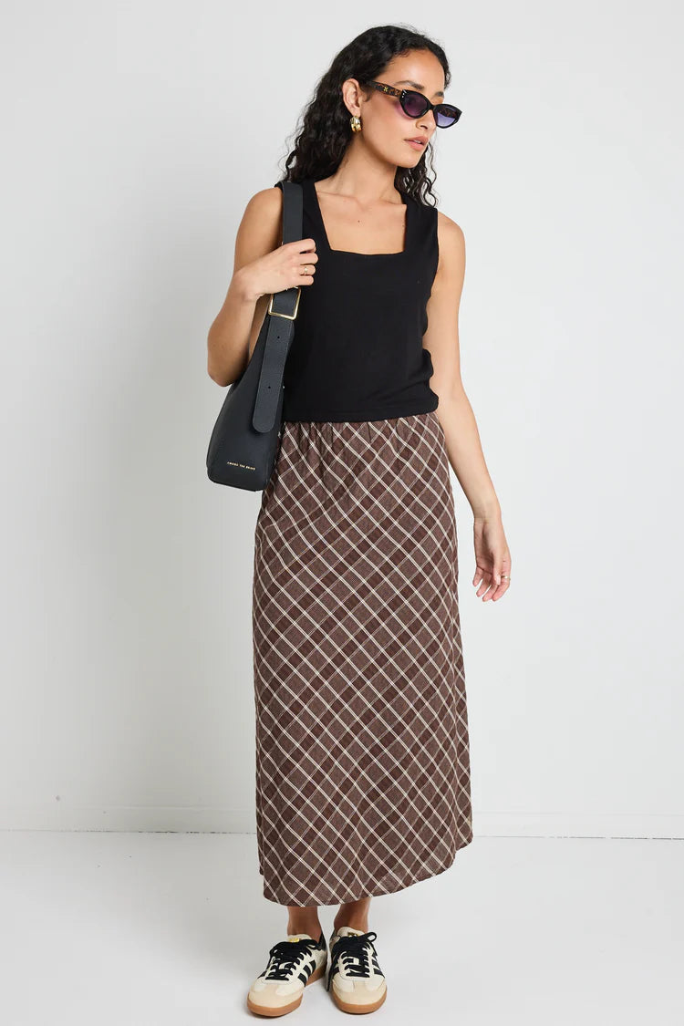 Soulmate Chocolate Check Midi Skirt