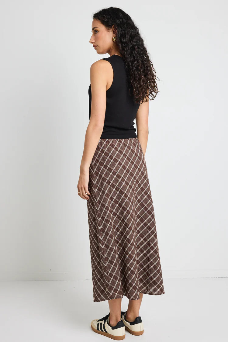 Soulmate Chocolate Check Midi Skirt