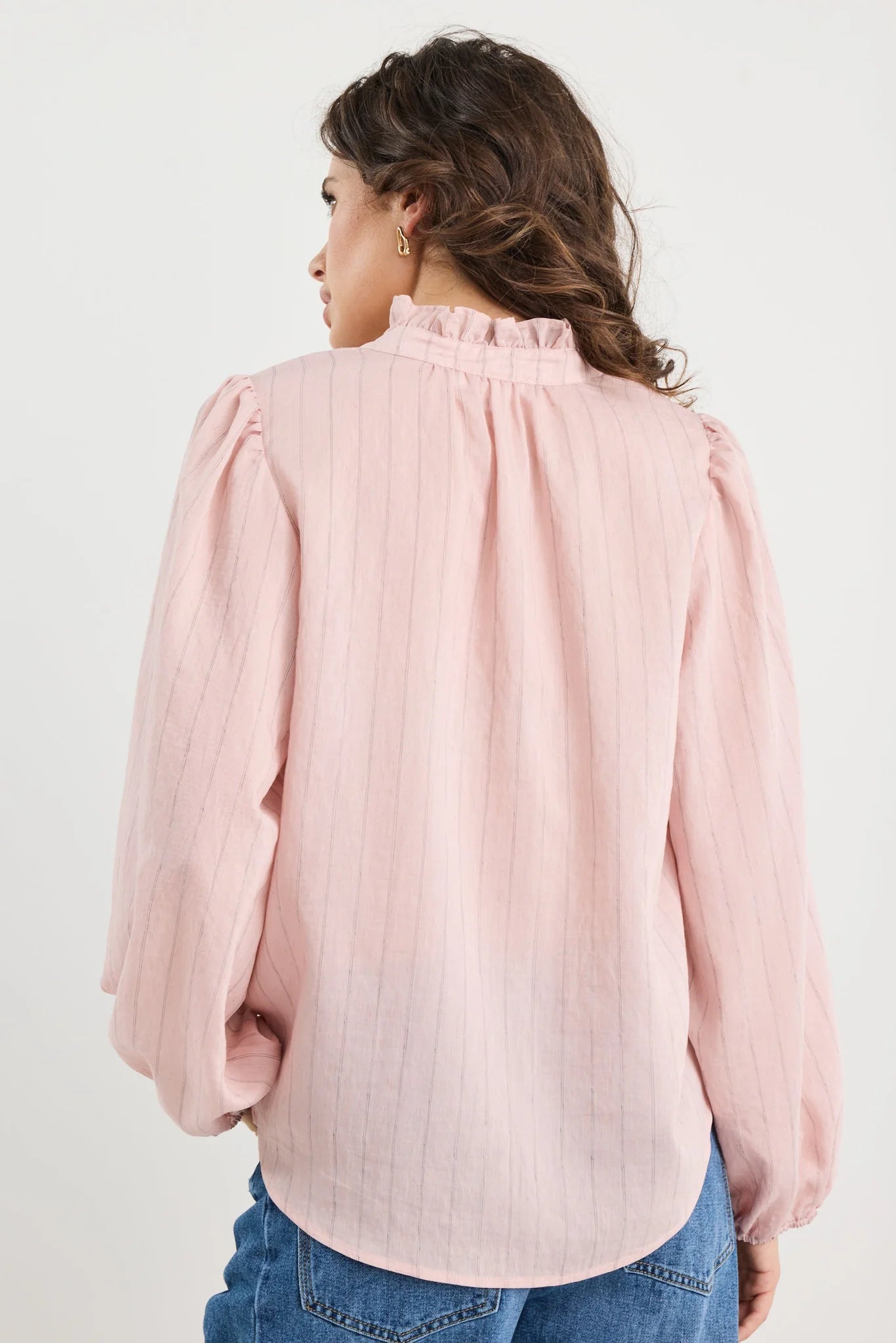 Premise blush stripe high neck buttoned l/s top