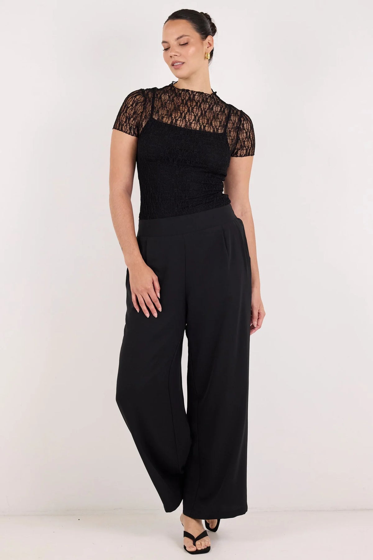 Guardian black linen viscose elastic back pants