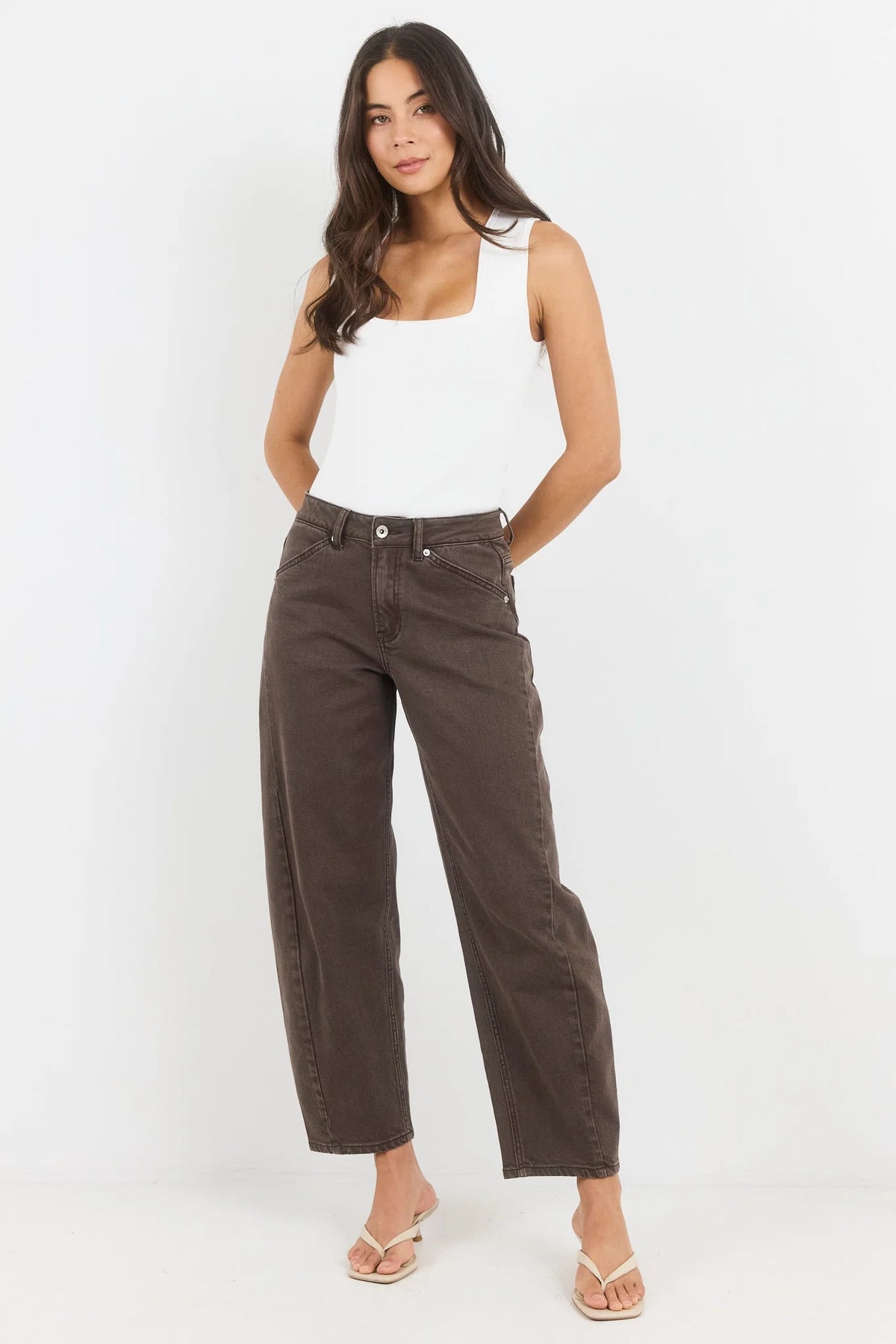 Idolise Mocha Stretch Soft Barrel Jeans