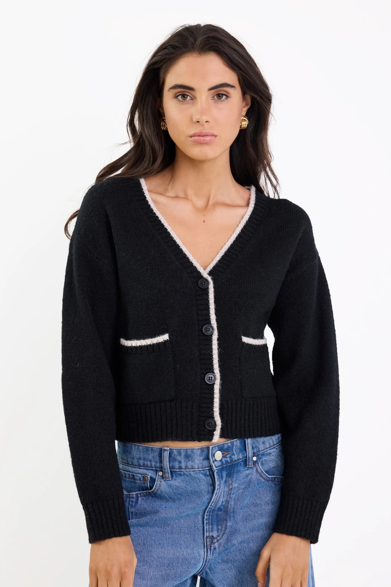 Rapport Black Contrast Edge Cardigan