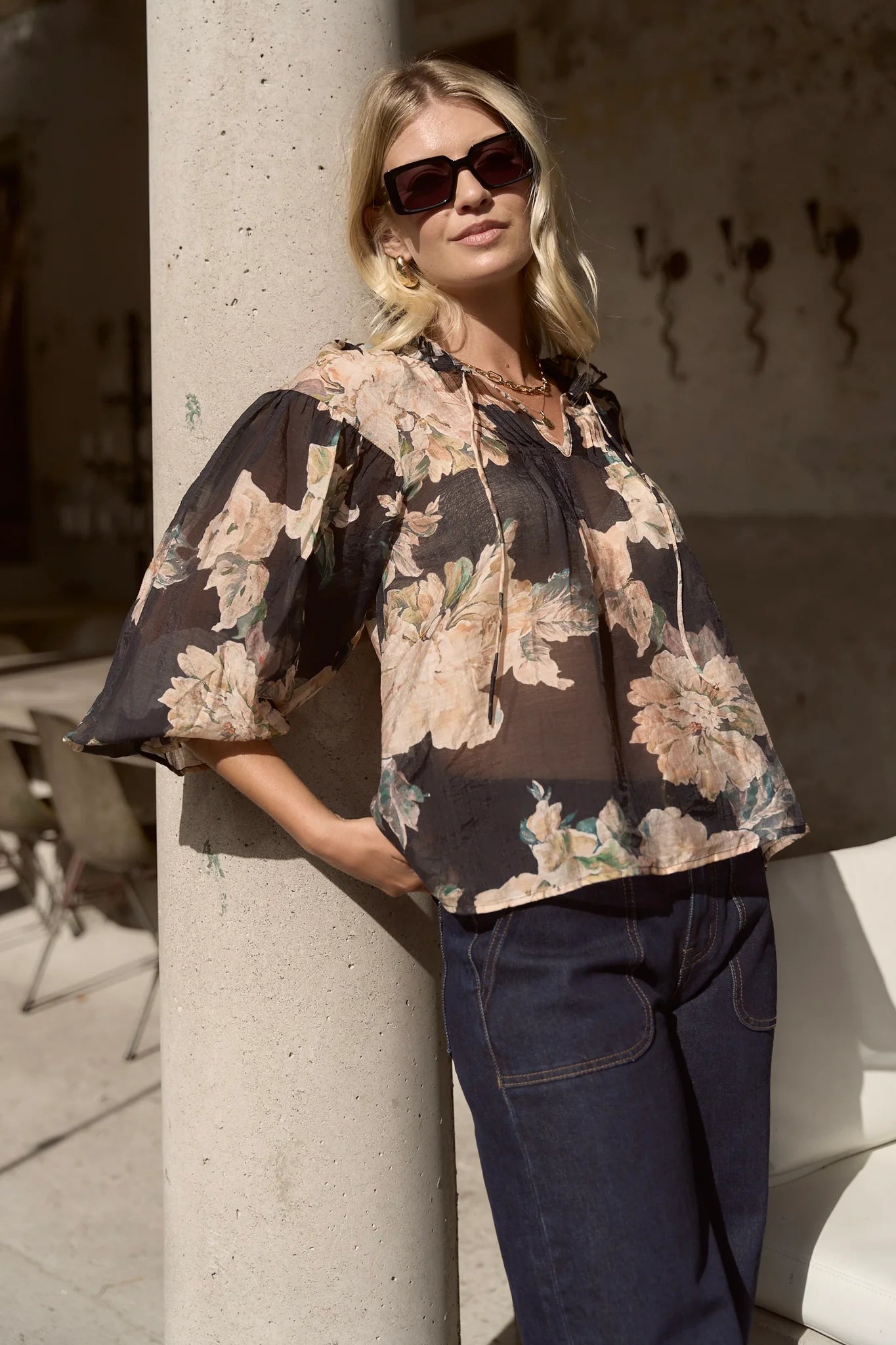 Refined Navy Floral Top