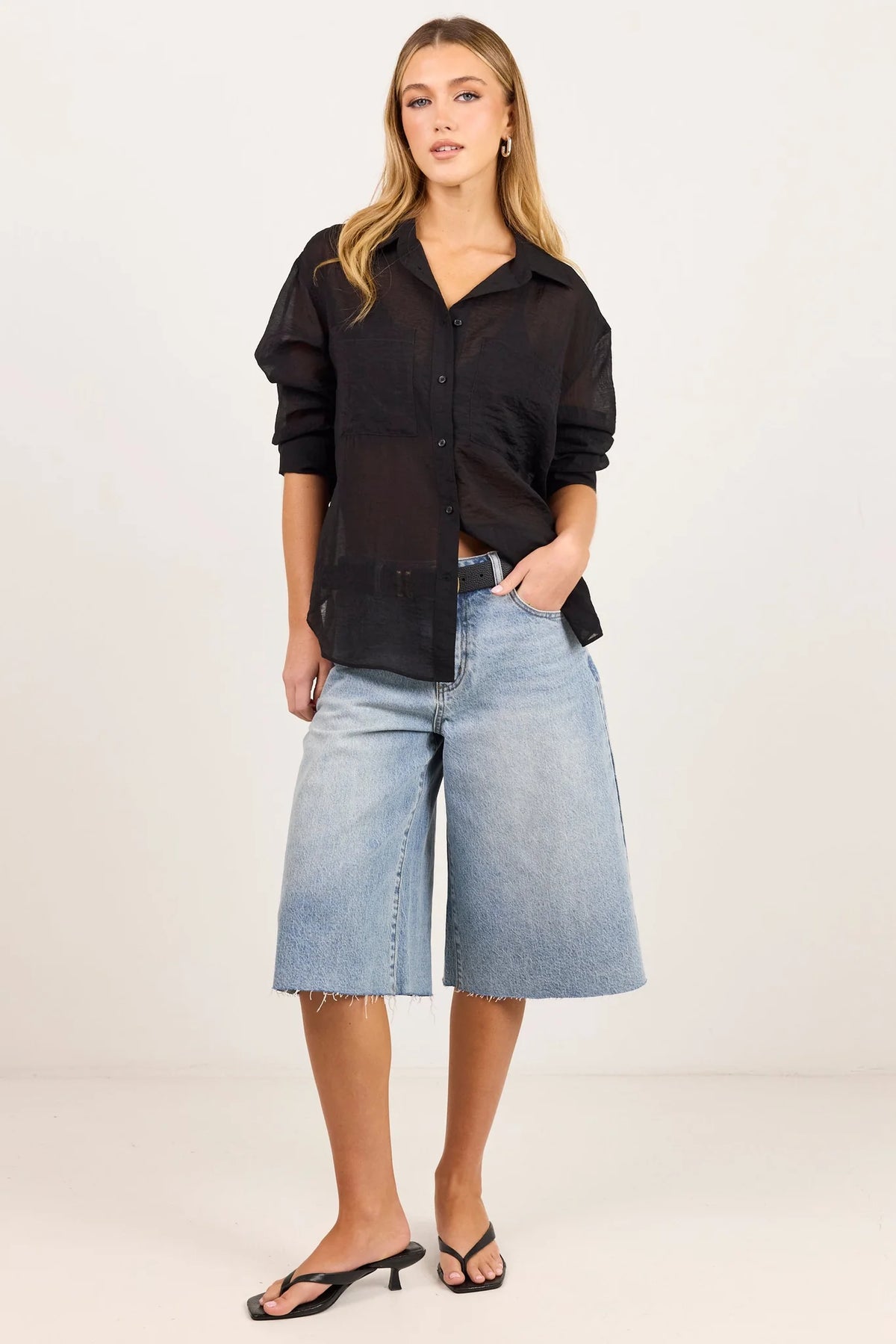 Reflex black semi sheer oversized boyfriend shirt