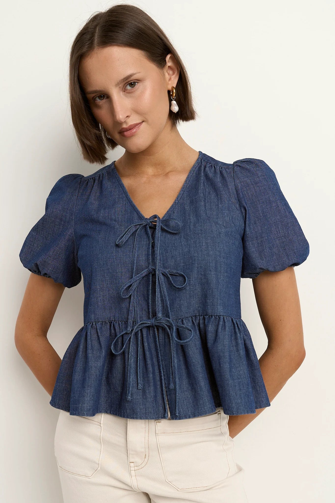 Restore Storm Blue Peplum Top