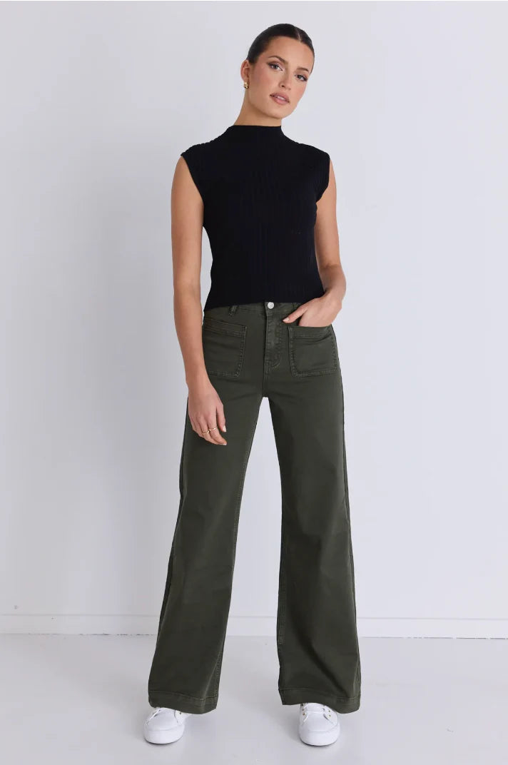 Zoey Dark Khaki High Rise Wide Leg Jean