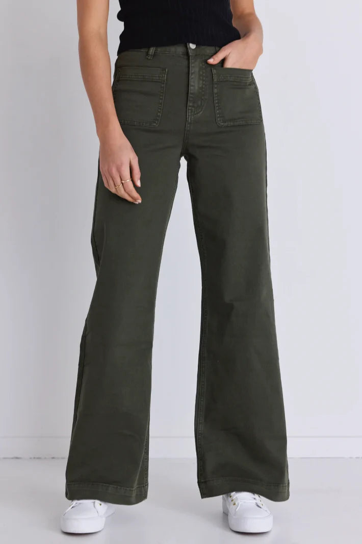 Zoey Dark Khaki High Rise Wide Leg Jean