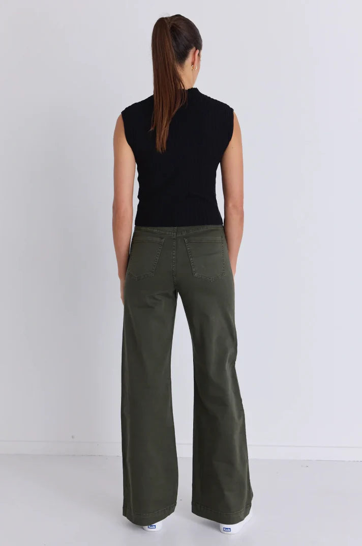Zoey Dark Khaki High Rise Wide Leg Jean