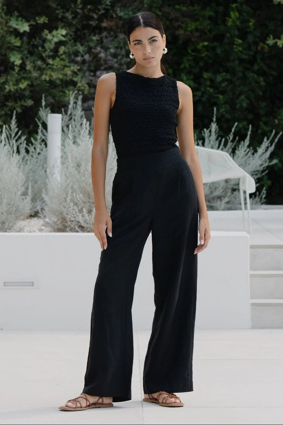 Guardian black linen viscose elastic back pants