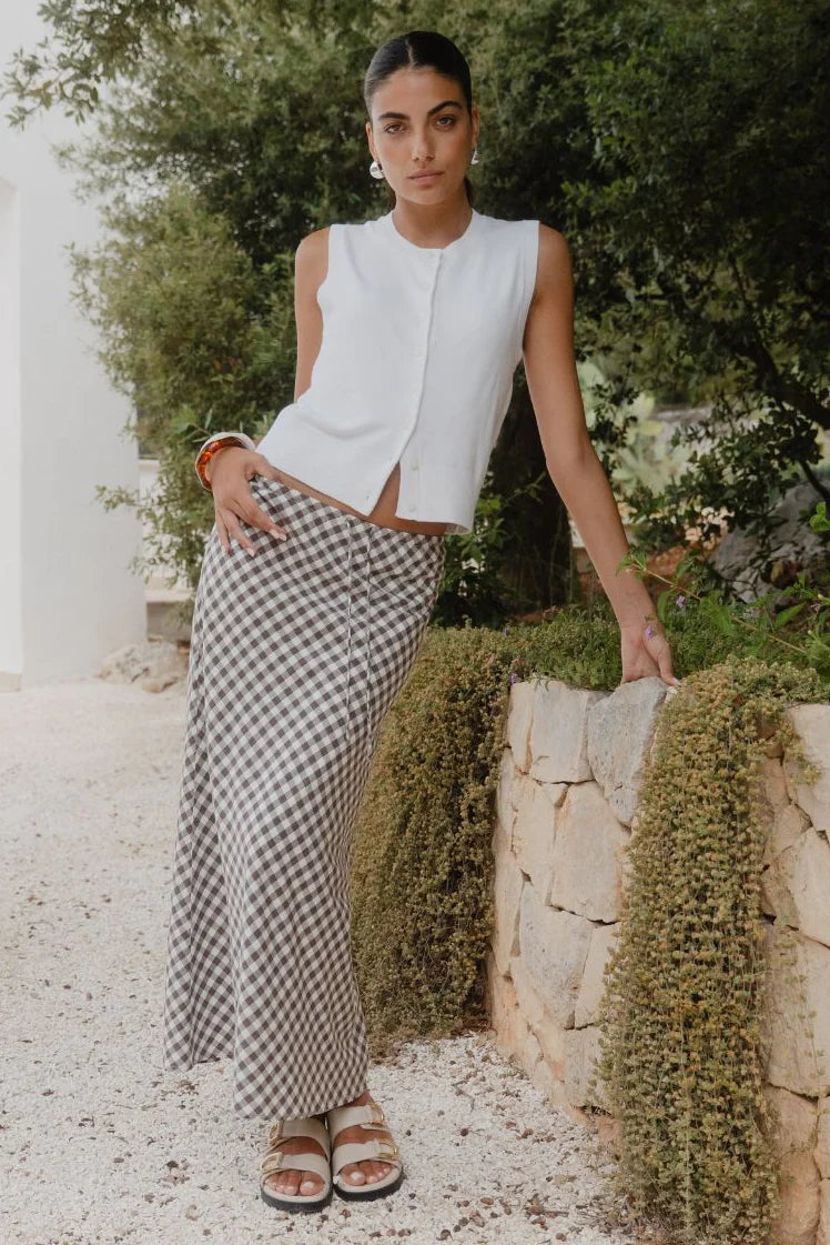 Summit Chocolate Gingham Cotton Bias Maxi Skirt