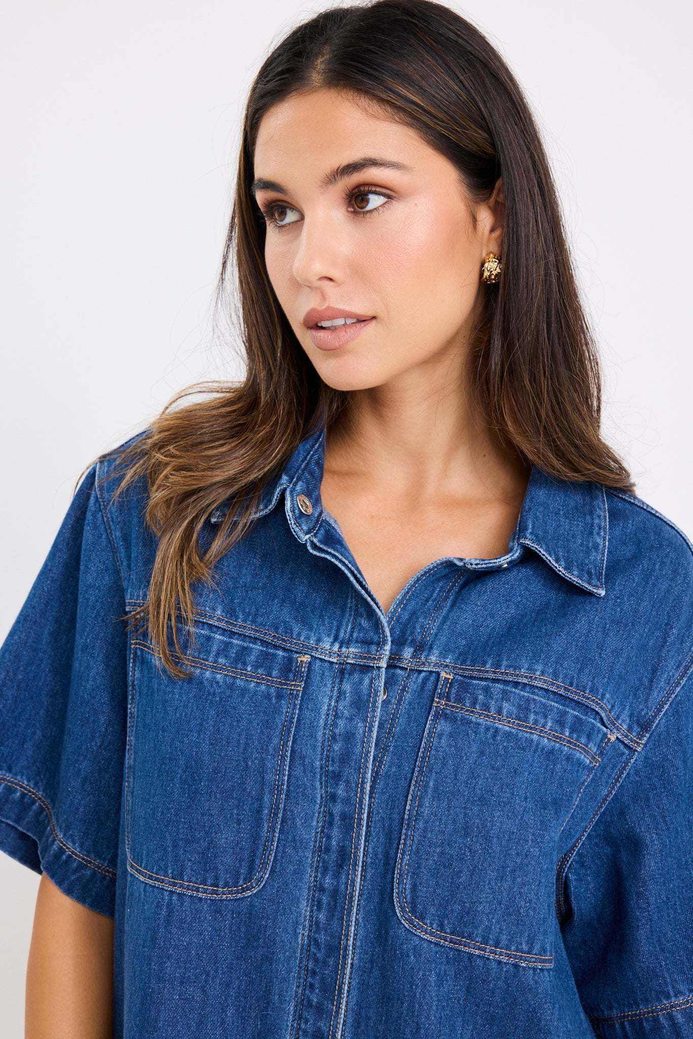 Shortcut Storm Blue Denim Mini Shirt Dress