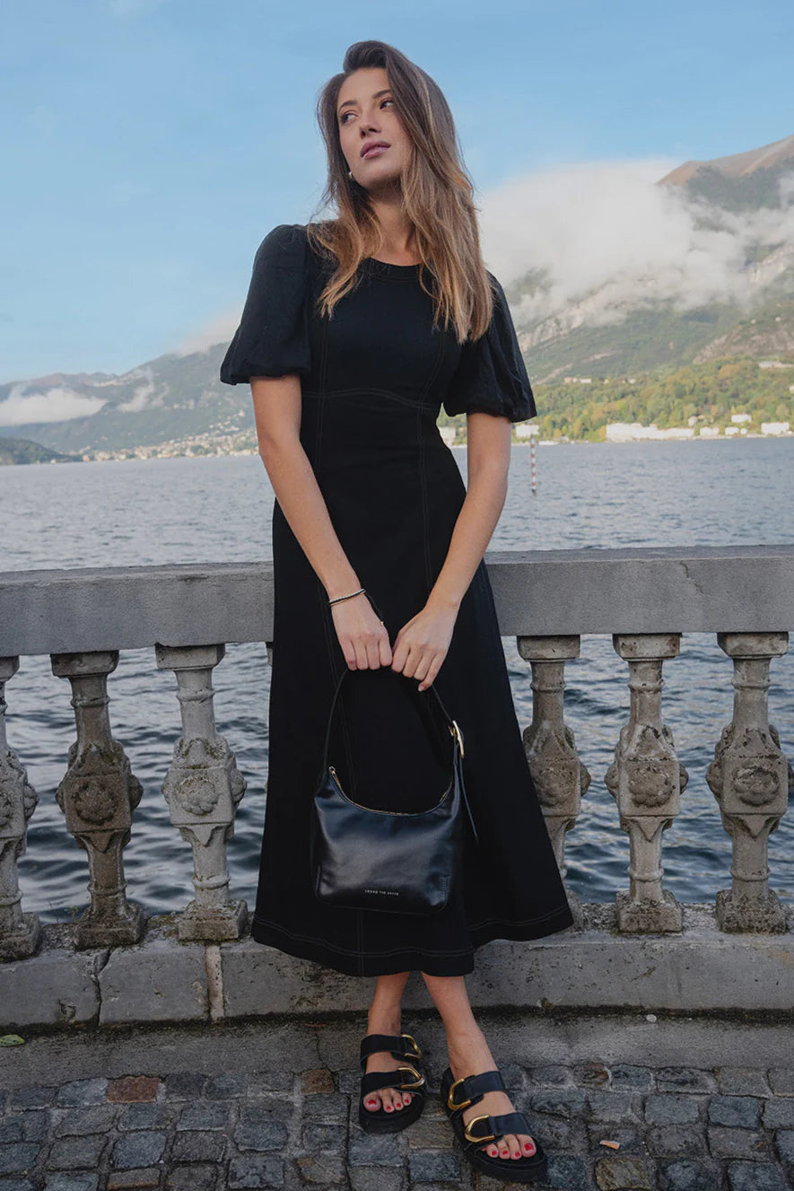 State Black Linen Midi Dress
