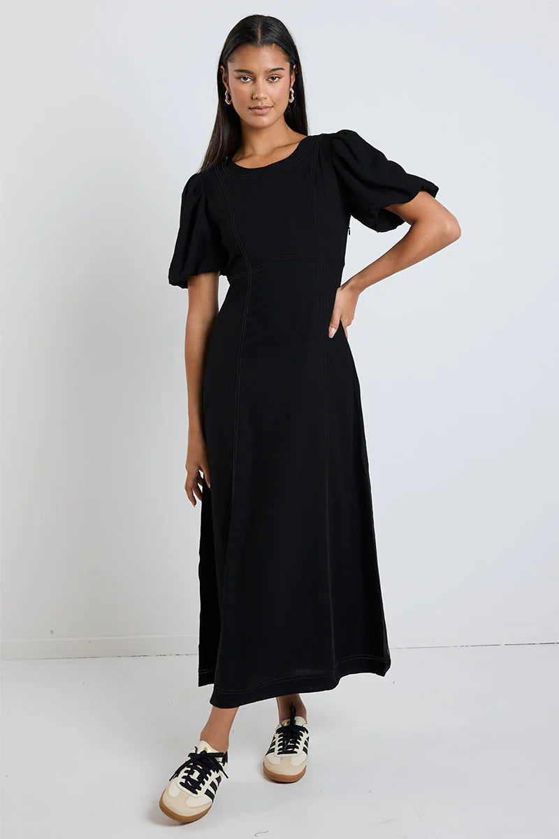 State Black Linen Midi Dress