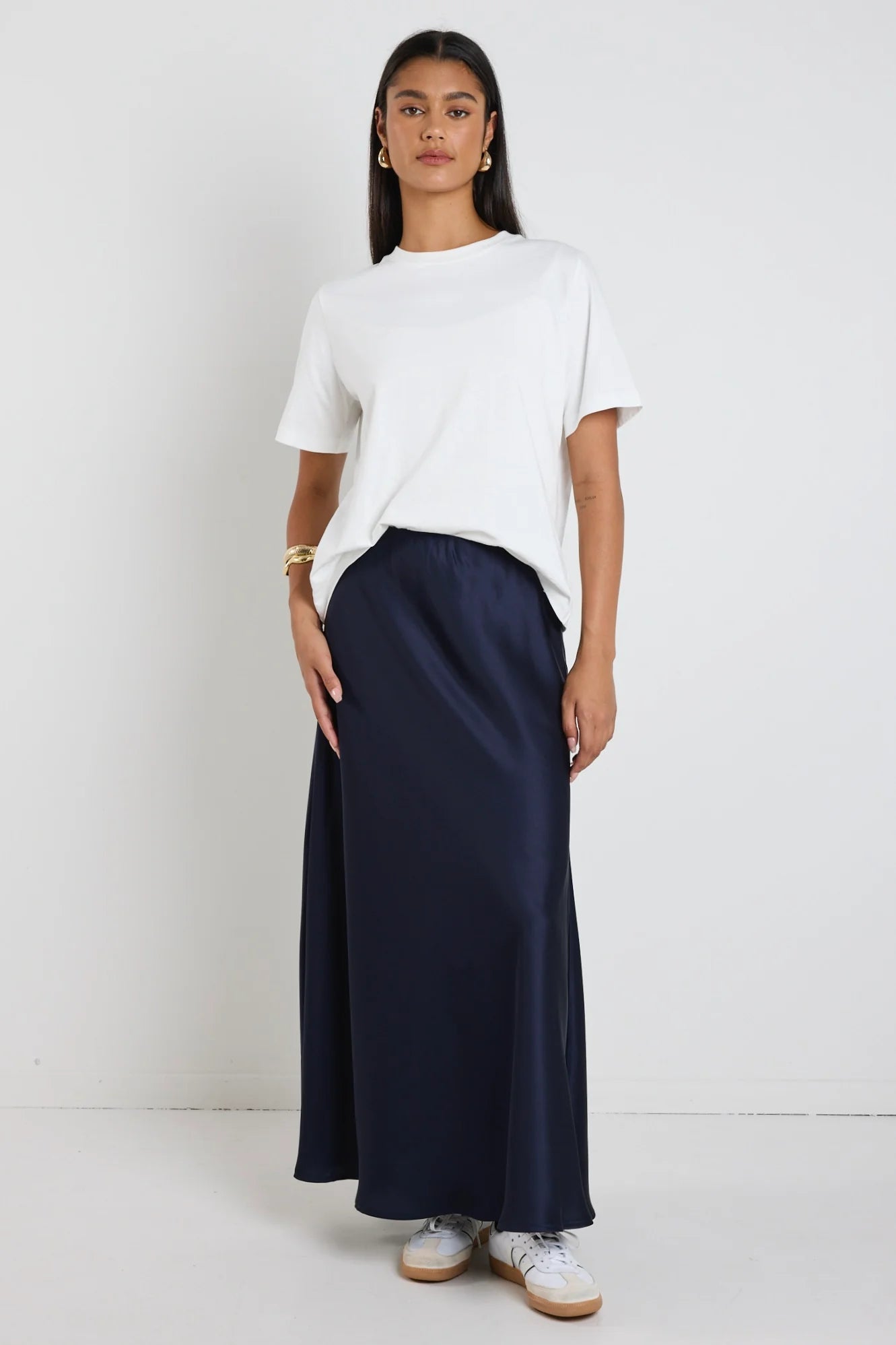 Preserve Navy Satin Maxi Skirt