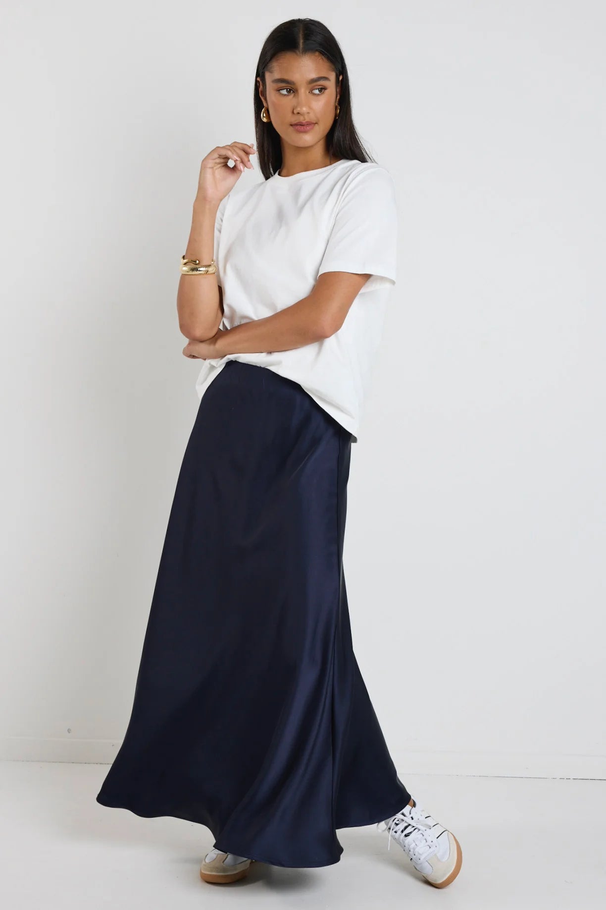 Preserve Navy Satin Maxi Skirt