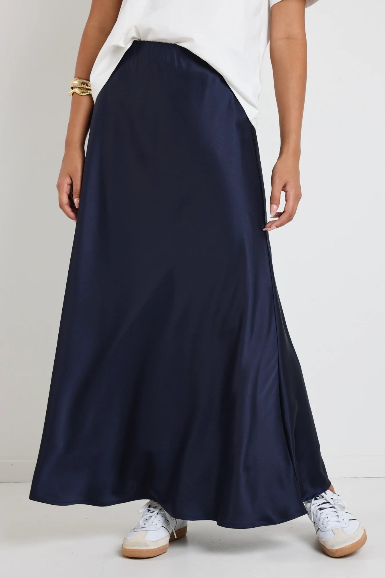 Preserve Navy Satin Maxi Skirt