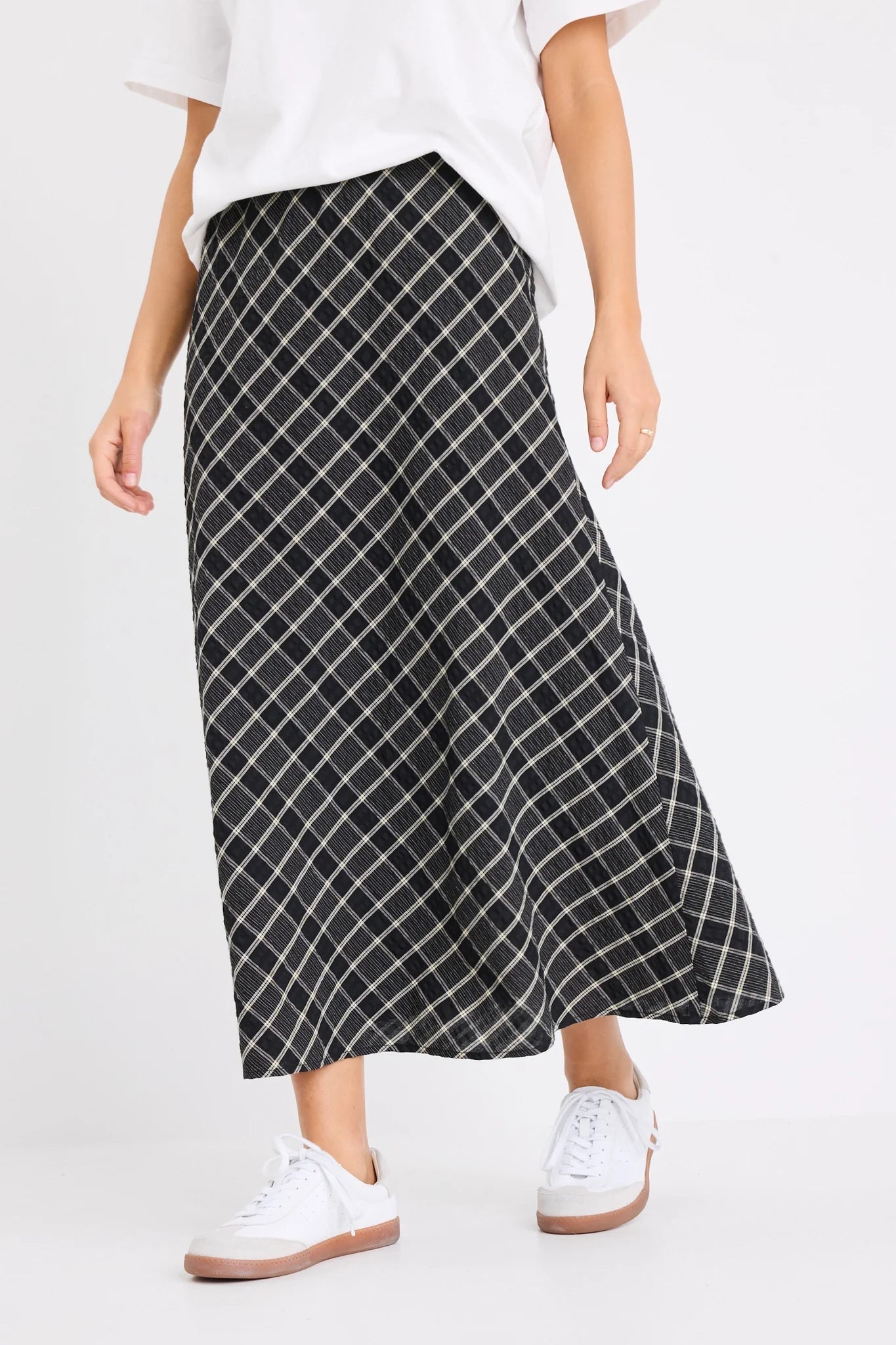 Soulmate Black Check Midi Skirt