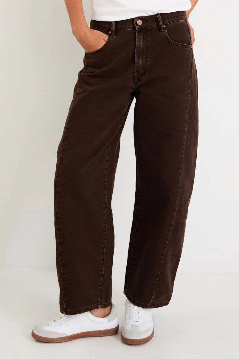 Varsity Chocolate Barrel Jean