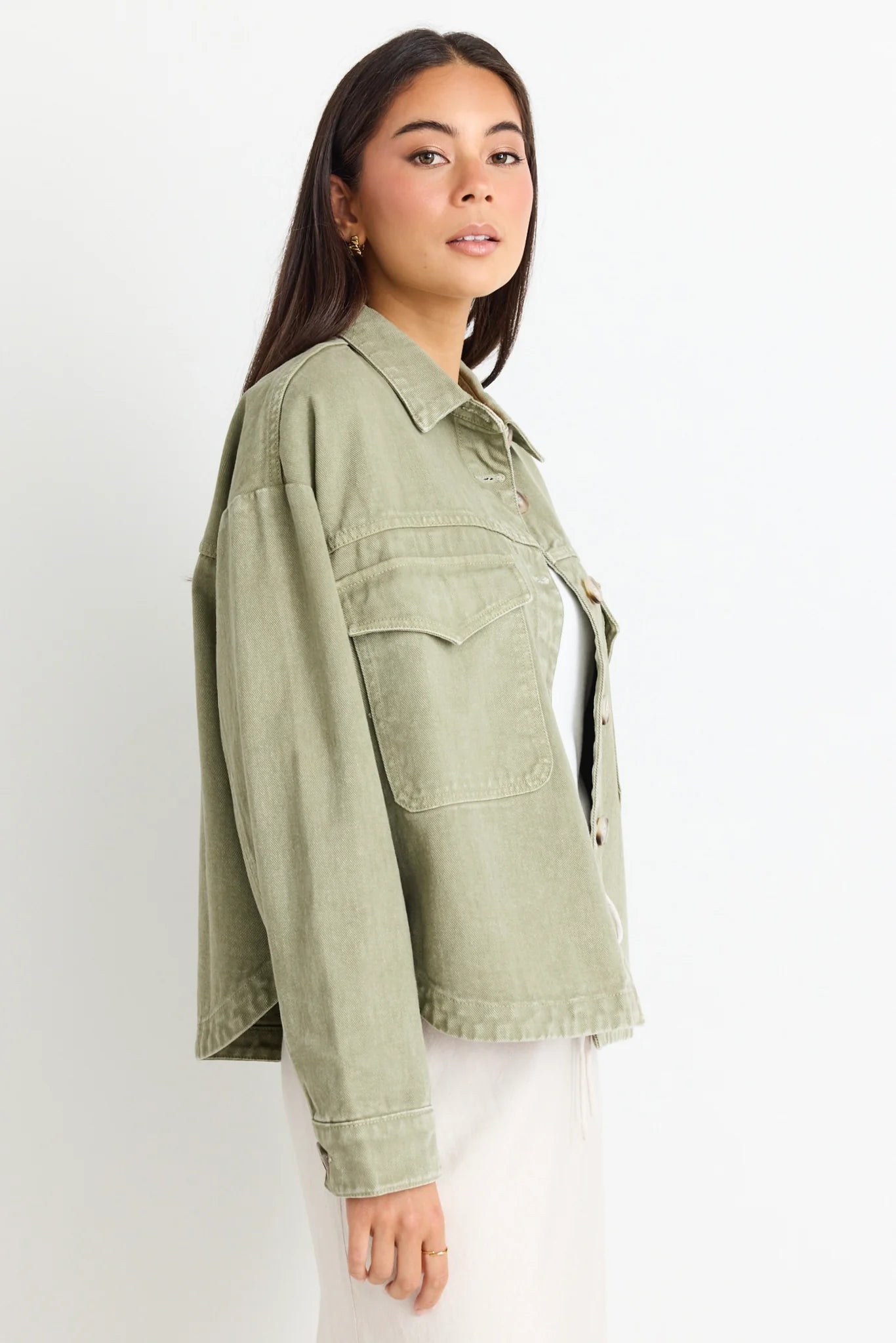 Echo khaki patch pocket denim jacket
